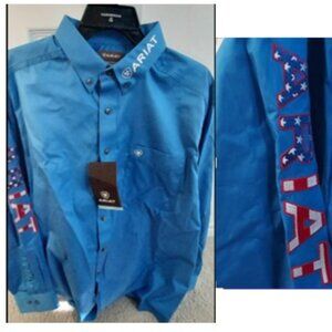 ARIAT MENS Team Logo Twill Classic Shirt ULTRA MARINE Blue-XXL **NEW** W/Tag